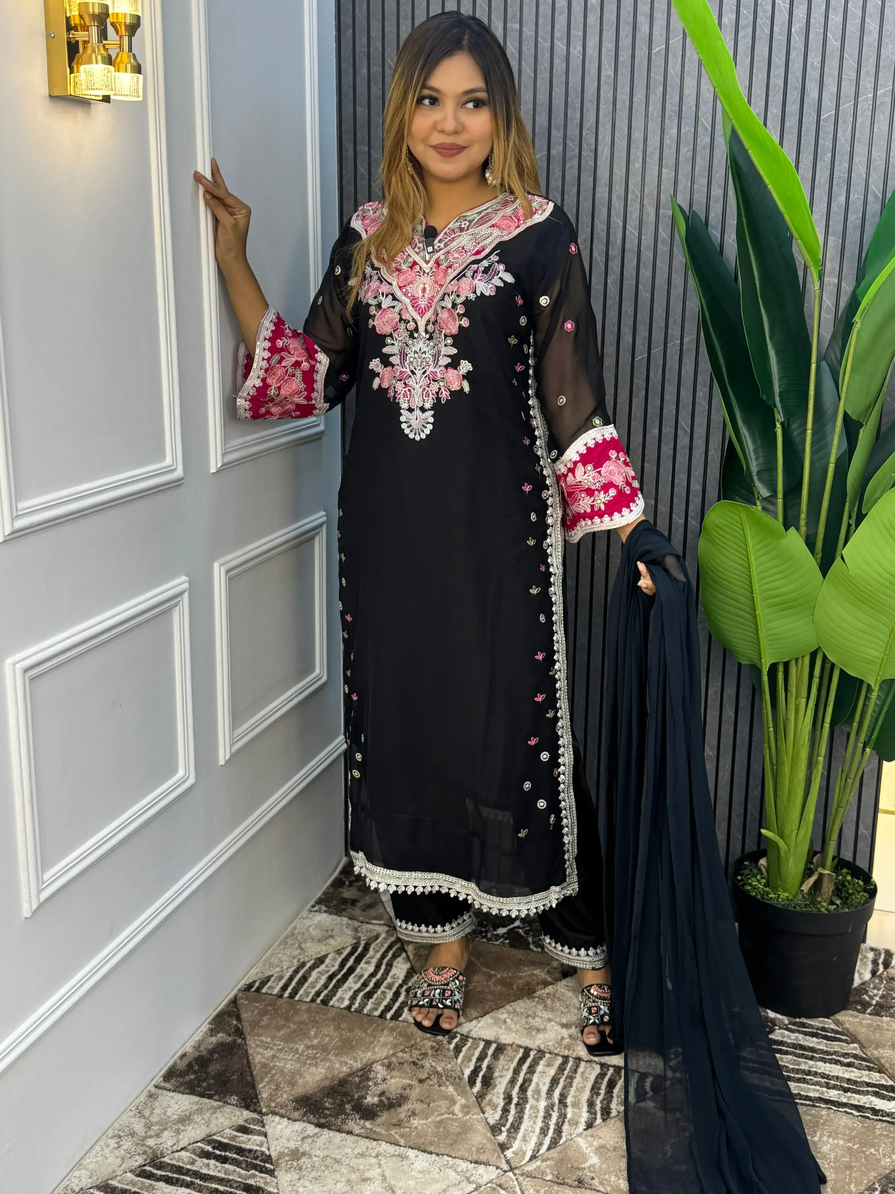 Georgette 3 Pices Stitched Dress view 3